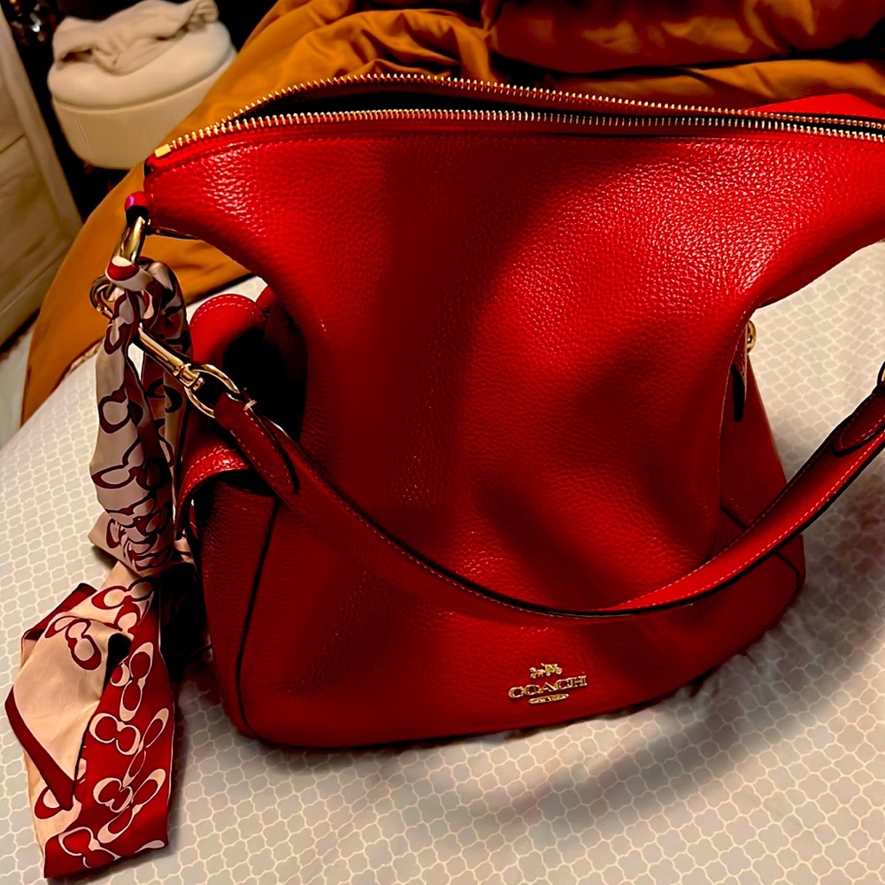 Gently loved red Coach purse with scarf